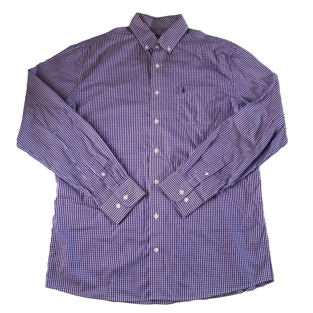 johnnie-O Men's Purple Gingham Button Down Shirt Long Sleeve Surfer Logo Large